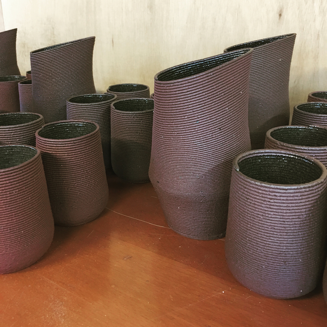 Brick clay carafe & cups